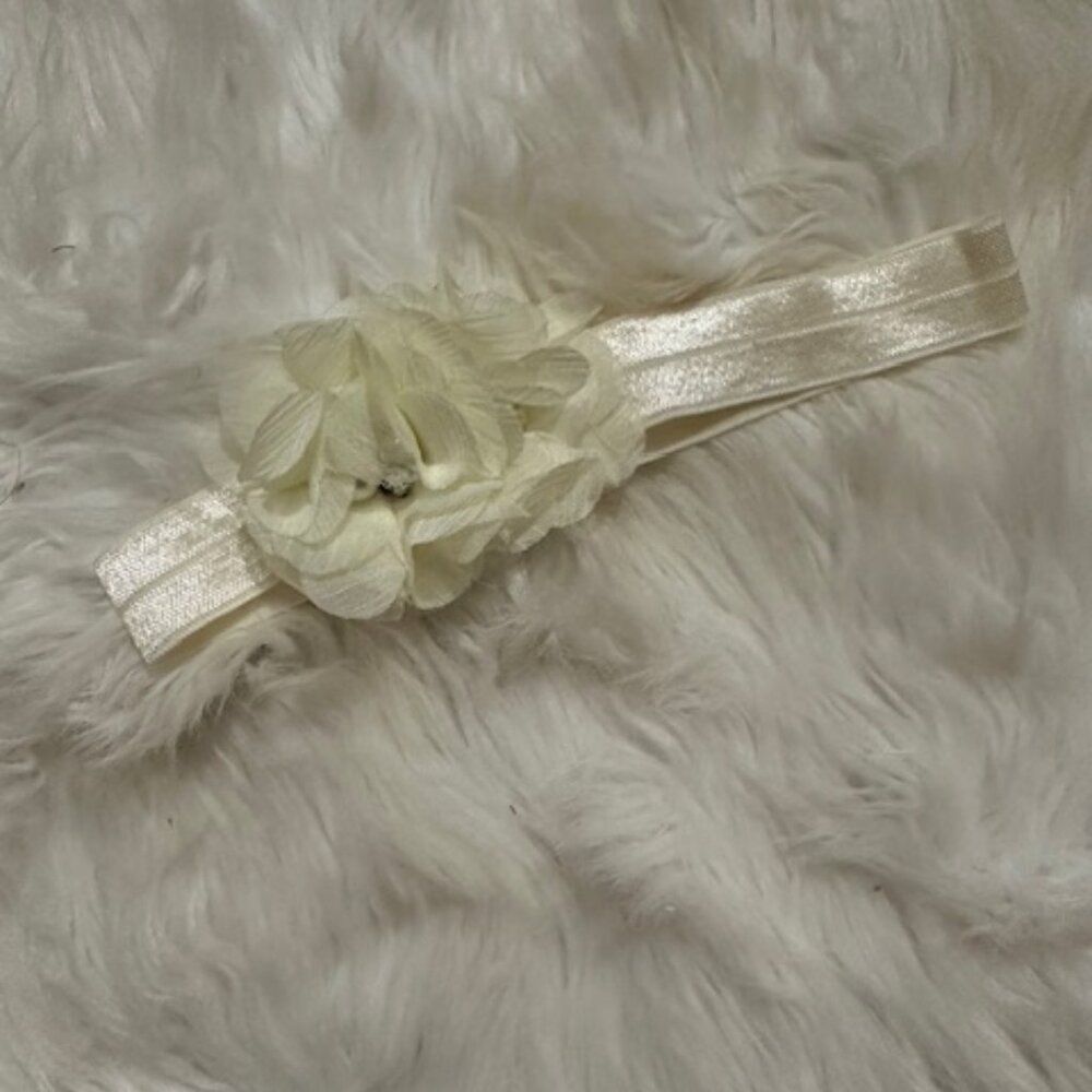 Double Ivory Chiffon Flower on FOE Headband  7600  Handmade NWT Boutique